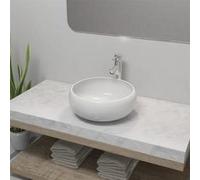 vidaXL Lavabo de salle de bain Vasque 275495 en céramique ronde avec mitigeur blanc