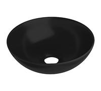 vidaXL Lavabo de Salle de Bain Rond Vasque à Poser de Toilette Lave-mains de Cuisine Salle Cosmétique Maison Intérieur Céramique Noir Mat