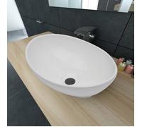 vidaXL Lavabo en Forme Ovale Céramique Blanc Lave-mains Vasque Salle de Bain 140674