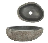 vidaXL Lavabo en pierre de rivière ovale – Vasque à poser lave-mains (29–38×24–31 cm)