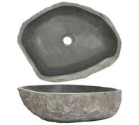 vidaXL Lavabo en Pierre de Rivière Ovale, Lave-Mains, Vasque à Poser de Toilette Salle d'eau Salle de Bain Maison, (45-53) x(34-41) cm