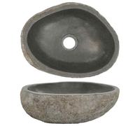 vidaXL Lavabo en Pierre de Rivière Ovale, Lave-Mains, Vasque à Poser de Toilette Salle d'eau Salle de Bain Maison, (29-38) x(24-31) cm