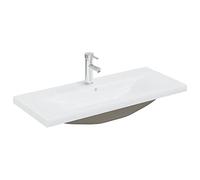 vidaXL Lavabo Encastré avec Robinet Vasque à Poser de Toilette Lave-mains de Salle de Bain Lavabo de Salle d'Eau Intérieur 91x39x18 cm Céramique Blanc