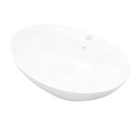 vidaXL Lavabo Ovale Céramique Trou de Robinet Salle de Bains Lave-mains Vasque
