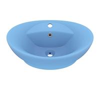 vidaXL Lavabo Ovale de Luxe à Trop-plein Vasque à Poser de Toilette Lave-mains de Salle de Bain Maison Intérieur Bleu Clair Mat 58,5x39 cm Céramique