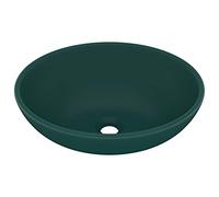vidaXL Lavabo Ovale de Luxe Vasque à Poser de Toilette Lave-Mains de Salle de Bain Cuisine Maison Intérieur Vert Foncé Mat 40x33 cm Céramique