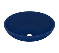 vidaXL Lavabo Ovale de Luxe Vasque à Poser de Toilette Lave-mains de Salle de Bain Cuisine Maison Intérieur Bleu Foncé Mat 40x33 cm Céramique