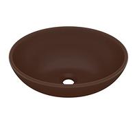 vidaXL Lavabo Ovale de Luxe Vasque à Poser de Toilette Lave-mains de Salle de Bain Cuisine Maison Intérieur Marron Foncé Mat 40x33 cm Céramique