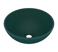vidaXL Lavabo Rond de Luxe de Salle de Bain Vasque à Poser de Toilette Lave-mains Salle Cosmétique Intérieur Vert Foncé Mat 32,5x14 cm Céramique
