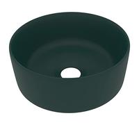 vidaXL Lavabo Rond de Luxe Vasque à Poser de Toilette Lave-Mains de Salle de Bain Vestiaire Cuisine Maison Intérieur Vert Foncé Mat 40x15 cm Céramique