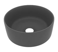 vidaXL Lavabo Rond de Luxe Vasque à Poser de Toilette Lave-mains de Salle de Bain Vestiaire Cuisine Maison Intérieur Gris Foncé Mat 40x15 cm Céramique