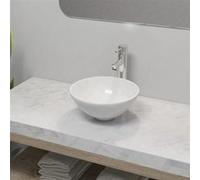 vidaXL Lavabo de salle de bain rond en céramique avec mitigeur Blanc