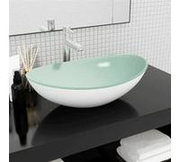 vidaXL Lavabo Vasque à Poser de Toilette Lave-mains de Salle de Bain Lavabo de Salle d'Eau Maison Intérieur Verre Trempé 345256 Blanc G