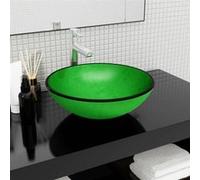 vidaXL Lavabo Vasque à Poser de Toilette Lave-mains de Salle de Bain Lavabo de Salle d'Eau Maison Intérieur Verre Trempé 345264 Vert G