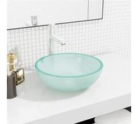vidaXL Lavabo Vasque à Poser de Toilette Lave-mains de Salle de Bain Lavabo de Salle d'Eau Maison Intérieur Verre Trempé 345240 Blanc G