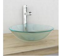 Lavabo de Bain avec Robinet et Drain à Poussoir Verre Trempé Vasque vidaXL