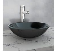 vidaXL Lavabo Verre Trempé Noir Lavabo Vasque Evier à Poser Salle de Bain 142231