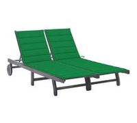 Acacia Chaise Longue de Jardin 2 Places avec Coussin Bain de Soleil d'Extérieur Transat de Patio Chaise Longue de Terrasse Gris