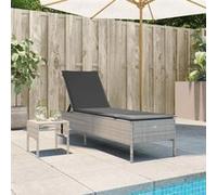vidaXL Chaise longue avec table et coussin gris clair résine tressée, transat, lit de repos de jardin, meuble d'extérieur, chaise longue d'extérieur