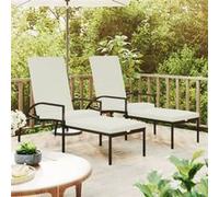 Lot de 2 Chaises Longues avec Repose-pied Transat Résine Tressée Noir vidaXL