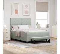 vidaXL Lit à Ressort avec Matelas en Velours & Banc Gris Clair 140X190 cm | Matelas surmatelas tufté en Cristal Contemporain Inclus pour Un Assemblage Facile.
