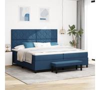 Vidaxl Lit À Ressort Avec Matelas Et Banc Bleu 200x200 Cm En Tissu Bleu