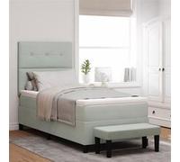 Vidaxl Lit À Ressort Avec Matelas Et Banc Gris Clair 100x200 Cm Velours Gris