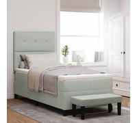 Lit à ressort avec matelas et banc Gris clair 100x200 cm Velours 3344492