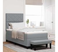 Vidaxl Lit À Ressort Avec Matelas Et Banc Gris Clair 90x190 Cm En Tissu