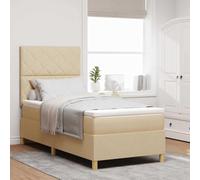 vidaXL Lit à Ressort crème avec Matelas et LED 100X200 cm en Tissu texturé pour Un mobilier Contemporain à Motif de Diamant avec surmatelas en Mousse