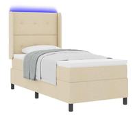 vidaXL Lit à Ressort LED avec Matelas Crème 100 x 200 cm Tissu, Tête de lit réglable, Cadre Moderne, Grand lit en Tissu résistant, Meuble de Sommeil Luxe