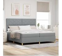 vidaXL Lit à ressort LED avec matelas Gris clair 200 x 200 cm tissu, Lit king size moderne, cadre rectangulaire à ressorts, 3343201