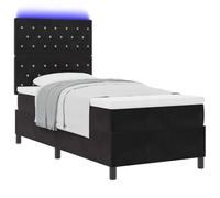 vidaXL Lit à ressort LED avec matelas Noir 90 x 200 cm Velours | Super doux et moelleux, Pour un bon soutien et un confort au top, Soulage la pression et réduit la fatigue