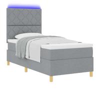vidaXL Lit à ressort LED avec tête de lit Gris clair 90 x 200 cm tissu | Avec un super motif en diamant pour un look moderne, Fait de tissu respirant et de bois naturel pour le confort et la