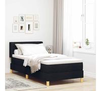 vidaXL Lit à Ressort Noir 100 x 200 cm, Cadre en Bois, Tissu, tête de lit réglable, Matelas Moyen, surmatelas, Design Moderne, 1 Poche, Lignes de Meubles de Chambre, Surface de Sommeil, Sommeil Repos