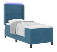 vidaXL Lit à ressorts avec bandes LED Bleu 80 x 200 cm Velours | Tête de lit stylée avec des blocs de diamant, Fait en velours bleu foncé super doux et aéré, Ressorts ensachés et mousse