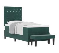 vidaXL Lit à Ressorts avec Coussin Vert foncé 200 x 80 cm Velours | Fini en velours chic avec un capitonnage , Vient avec un matelas en mousse à mémoire haut de gamme , Inclut un banc assorti