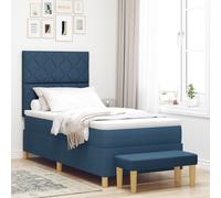 vidaXL Lit Style Blocs en Diamant Bleu avec Banc | Mobilier Moderne et stylé en Tissu et Bois, Solution Gain de Place, lit Simple, rectangulaire, Polyester