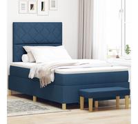 vidaXL Lit à Ressorts avec Matelas & Banc Bleu 120x190 cm Tissu Bleu
