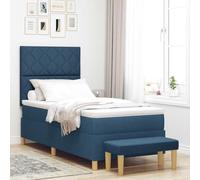 Vidaxl Lit À Ressorts Avec Matelas & Banc Bleu 90x200 Cm Tissu