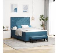 Vidaxl Lit À Ressorts Avec Matelas & Banc Bleu Foncé 160x200 Cm Velours