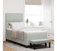 vidaXL Lit à Ressorts avec Matelas & Banc Gris Clair 100x200 cm Velours