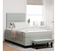 Vidaxl Lit À Ressorts Avec Matelas & Banc Gris Clair 120x200 Cm Velours Gris