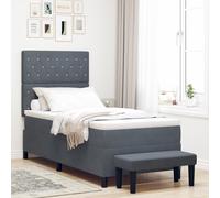 Vidaxl Lit À Ressorts Avec Matelas & Banc Gris Foncé 90x200 Cm Velours