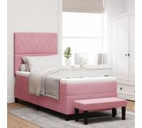 vidaXL Lit à Ressorts avec Matelas & Banc Rose 90x200 cm Velours