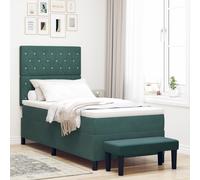 vidaXL Lit à ressorts avec Matelas & Banc Vert foncé 90x190 cm Velours