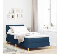 vidaXL Sommier avec Matelas et LED Bleu 100X200 cm Tissu Design Rayé Moderne pour Chambre d'Adulte Respirant Cadre en Bois Robuste Protecteur de Matelas Housse à Fermeture Éclair