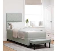 vidaXL Lit à Ressorts Avec Matelas en Velours & Banc Gris Clair 80X200 cm | Design Contemporain à Blocs en Diamant Assemblage Facile Inclus Utilisation Adulte Seulement Mobilier de Chambre Simple Mous