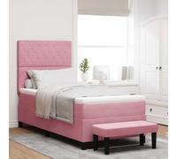 vidaXL Lit à Ressorts avec Matelas en Velours & Banc Rose 90X190 cm | Design Moderne Minimaliste Facile à Entretenir Inclus Outils d'Assemblage Mobilier de Chambre Simple Matelas en Mousse Élégant
