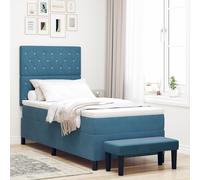 vidaXL Lit à Ressorts avec Matelas et Banc Bleu Foncé 90 x 190 cm Velours